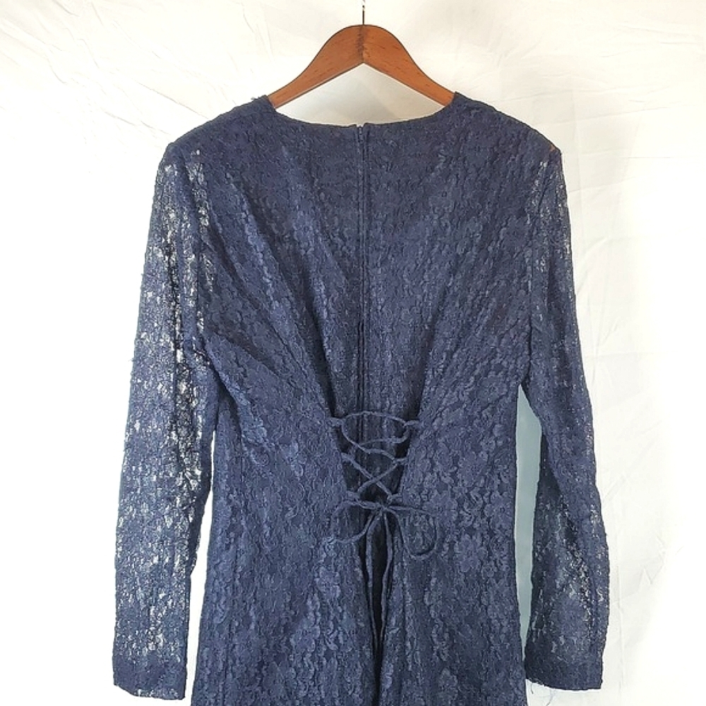 Vintage‎ 90s Corset Back Blue Lace Dress - Picture 7 of 8